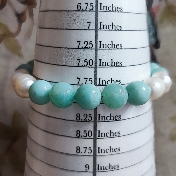 Amazonite Stone Potato Pearls Sterling Clasp Wired Artisan Bracelet - Picture 5 of 15